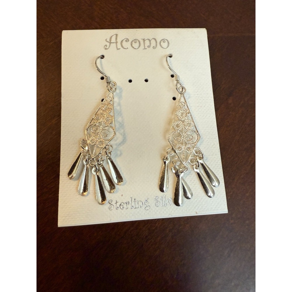 Vintage Sterling Silver Earrings‎ Filigree Dangle Rain Drop Earrings